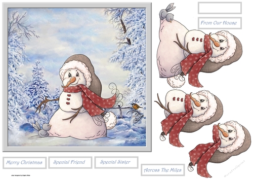 Snowman and a robin 7x7