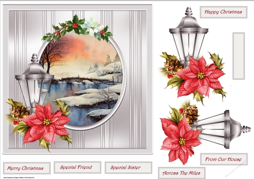 River in winter and poinsettia 7x7