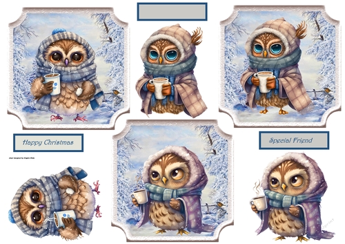 Owls drinking hot chocolate toppers