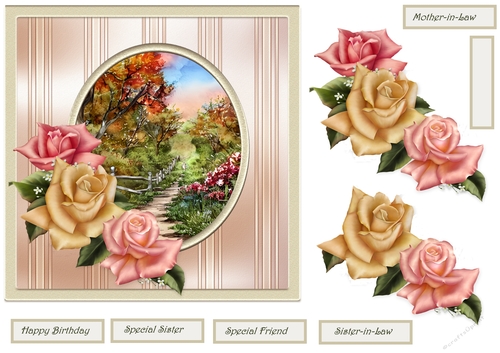 Winding country road and roses 7x7