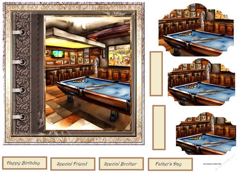 Pool table, TV and bar 7x7 with pyramid layers