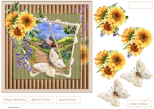 Sunflowers and butterfly 7x7