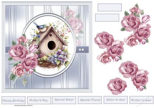 Birds house and roses 7x7