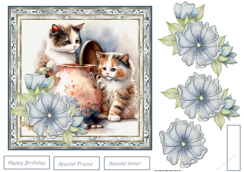 Cute kittens and flowers 7x7