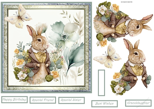 Smart hare or rabbit with flowers 7x7