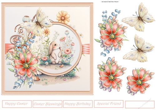 Cute rabbit and flowers 7x7