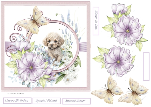 Poodle puppy and flowers 7x7