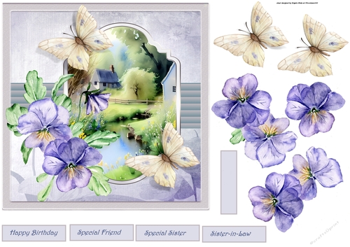 English countryside and pansy 7x7