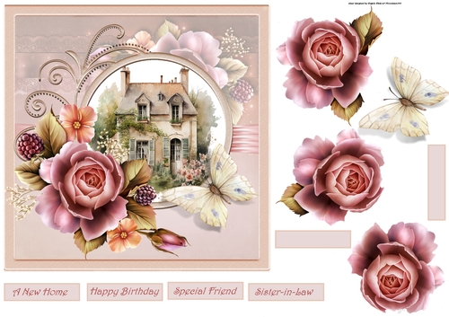 A Grand house and roses 7x7