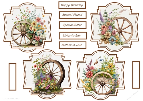 Wheel and flowers toppers