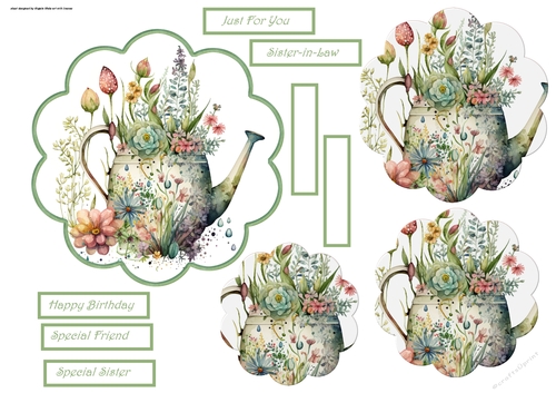 Watering can of flowers scallop