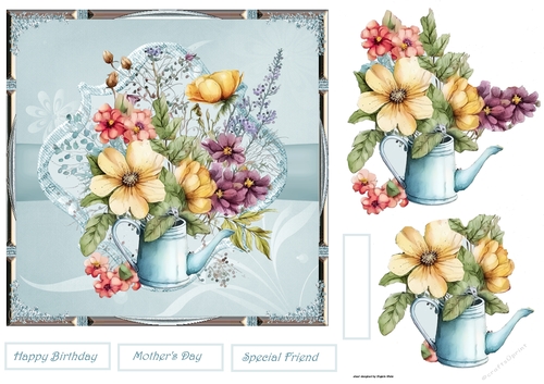 Tea-pot of mixed flowers 7x7