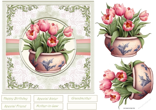 Pot of tulips 7x7