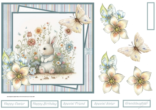 Cute rabbit and flowers 7x7