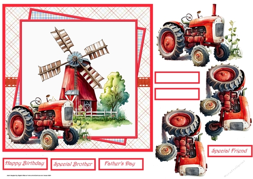 Windmill and tractor at the farm 7x7