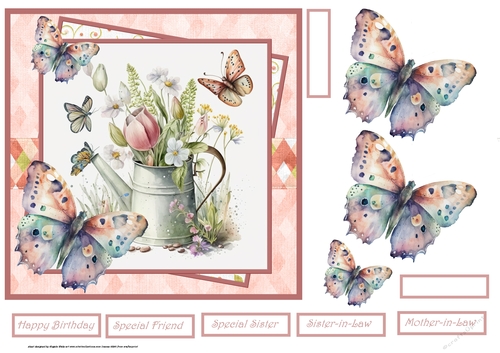 Spring flowers and butterfly 7x7