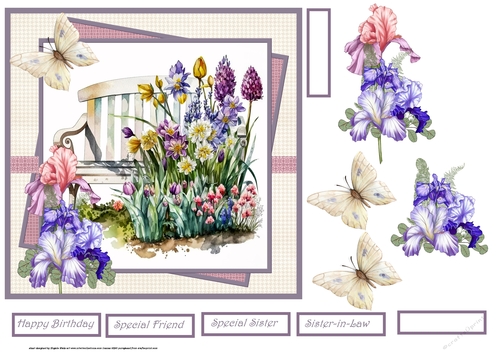 Garden bench and flowers 7x7