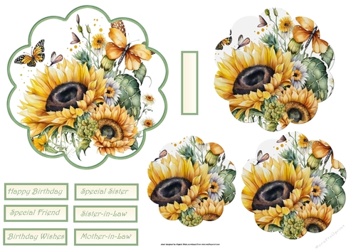 Sunflowers and butterfly scallop card
