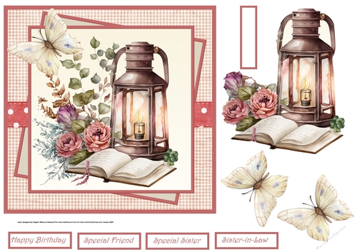 Lantern and flowers 7x7