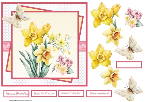 Spring daffodils and butterfly 7x7