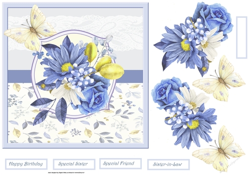 Blue flowers and butterfly 7x7