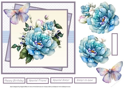 Blue rose and butterfly 7x7