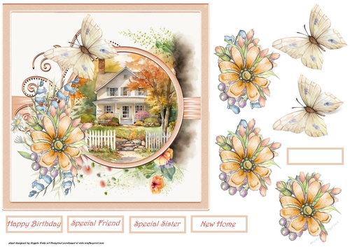 House flowers and butterfly 7x7