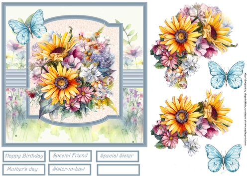 Marigold, daisy and butterfly 7x7
