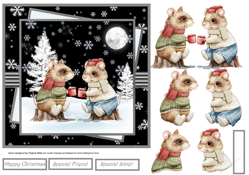 Mice, hot chocolate and marshmallows 7x7