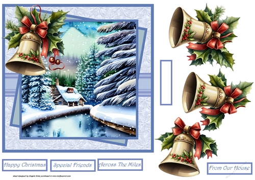 Christmas bells and holly 7x7
