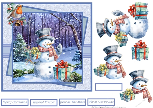 Snowman with gifts 7x7