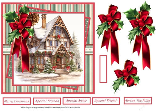 Christmas house and holly 7x7
