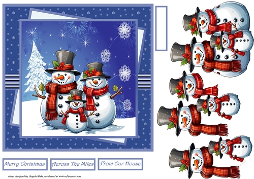 Snowman and poinsettias 7x7