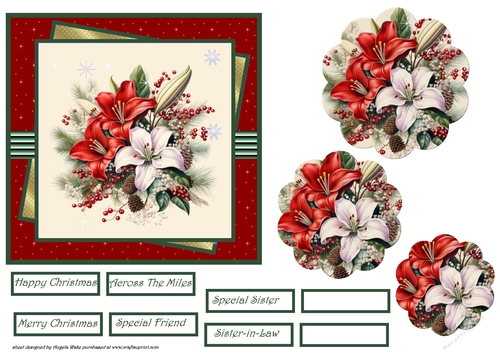 Christmas flowers and berries 6x6