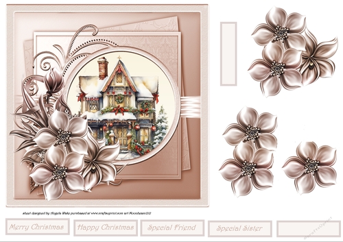 Christmas house and flowers 7x7
