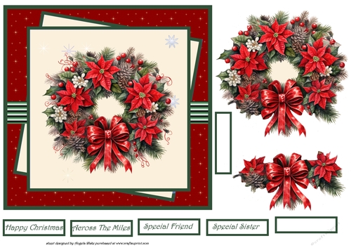 Poinsettia and holly wreath 7x7