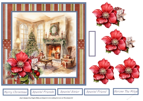Cosy fire and Christmas tree 7x7