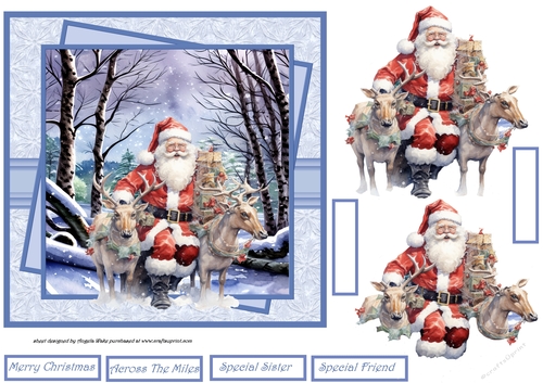 Santa and his reindeer resting 7x7