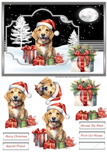 Dog in Santa hat and gifts A5 card