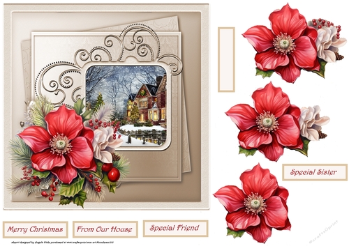 Winter scene and flowers 7x7