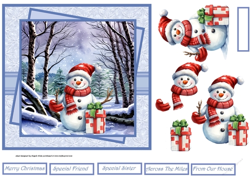Snowman and gift 7x7