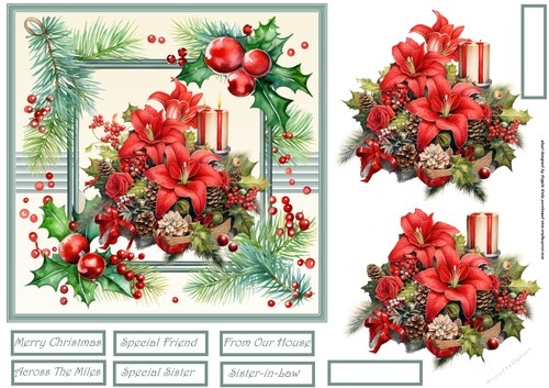 Flowers, holly and berry 7x7