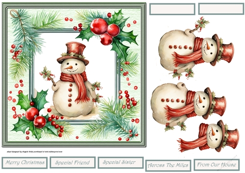 Snowman and holly 7x7
