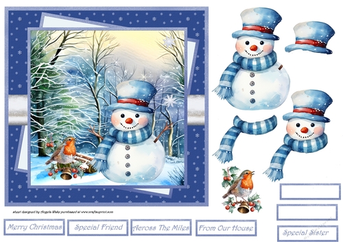 Snowman and robin friend 7x7