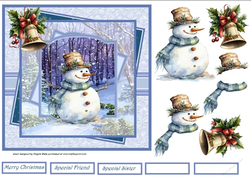 Snowman and bells 7x7