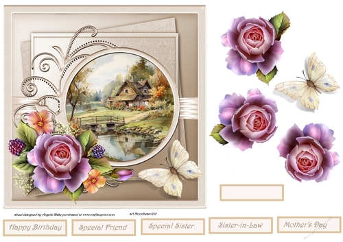Country cottage and rose 7x7