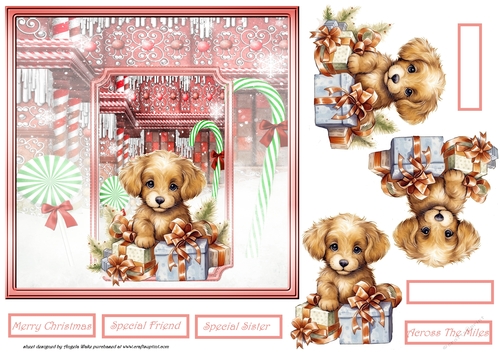 Puppy with candy cane 7x7