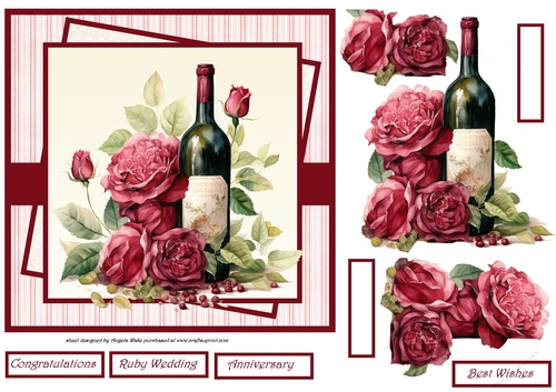 Wine and red roses 7x7