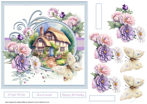 Rose cottage and butterfly 7x7