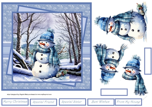 Snowman in the woods 7x7